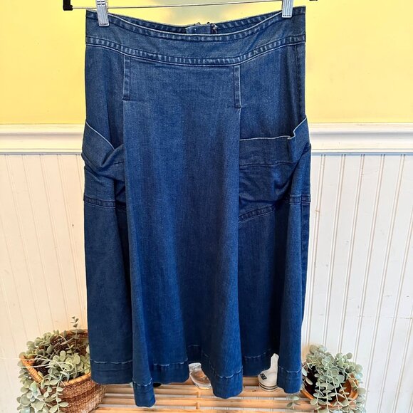 Tracy Reece Plenty sz 6 denim midi skirt pockets zip no stretch - Picture 1 of 7